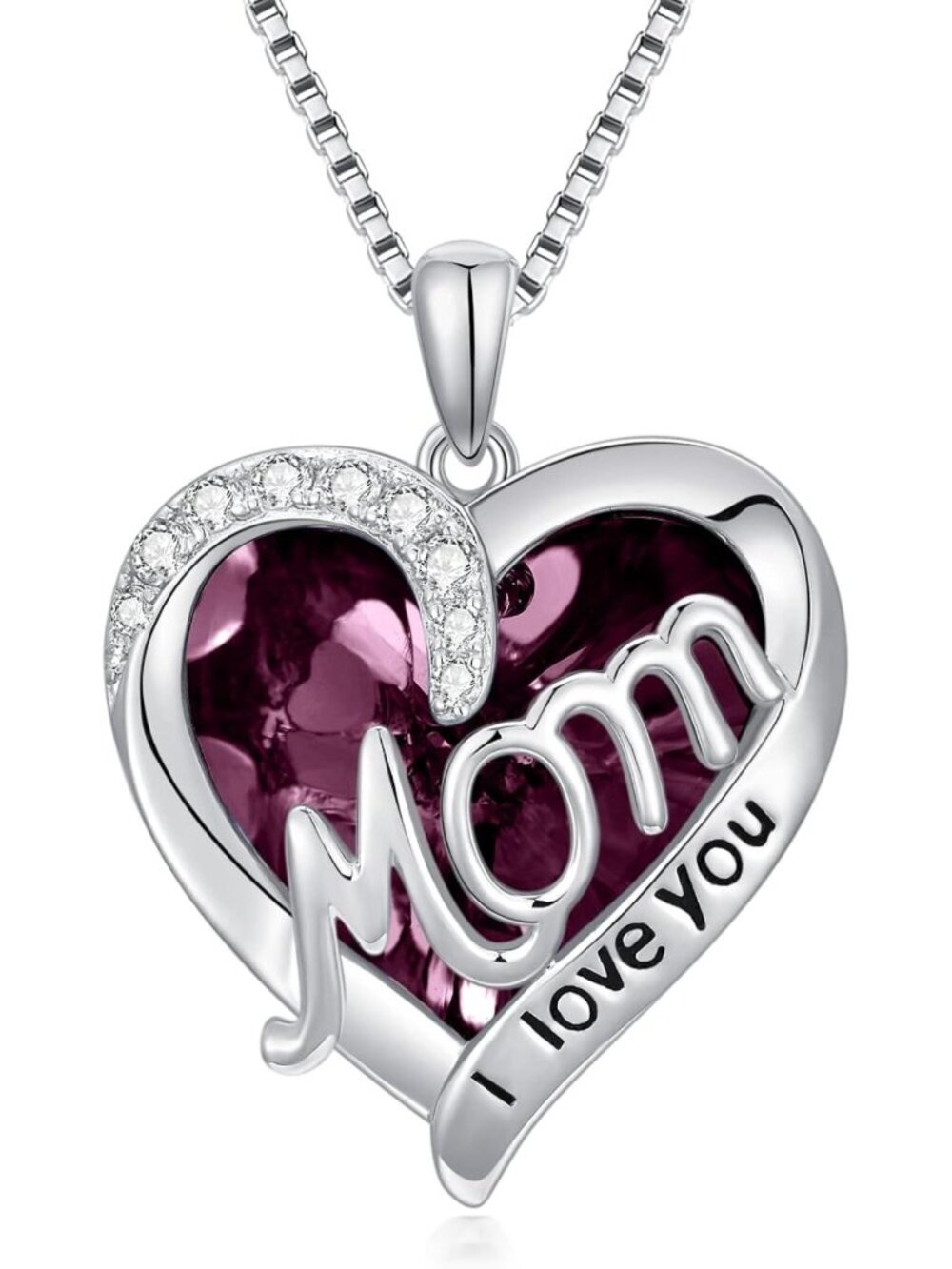 Heart Birthstone Necklace for Mom - I Love You Jewelry Gift for Mother's Day